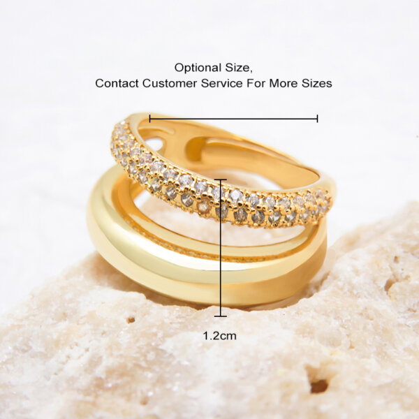 Double Layer Adjustable Copper Ring with Sparkling Cubic Zirconia