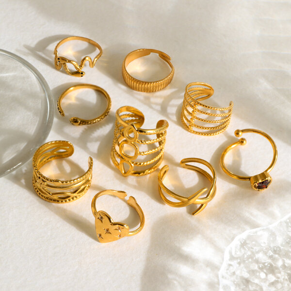 Modern and Minimalist 18K Gold Plated Rings Collection Adjustable