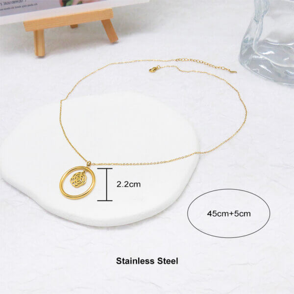 Minimalist Geometric Gold Round Pendant Necklaces Stainless Steel