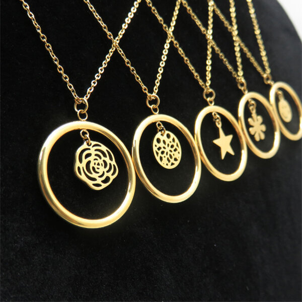 Minimalist Geometric Gold Round Pendant Necklaces Stainless Steel