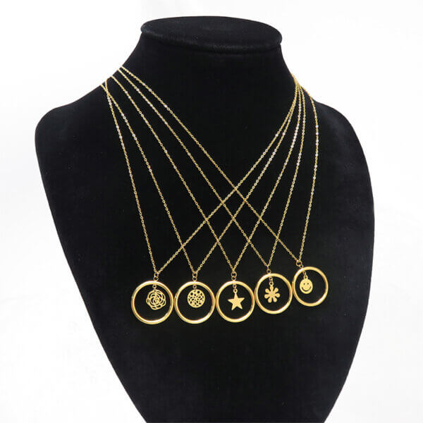 Minimalist Geometric Gold Round Pendant Necklaces Stainless Steel