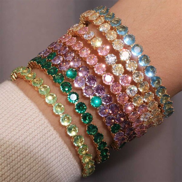 Stunning Stainless Steel Gold Cubic Zirconia Bangles with Multicolor