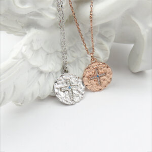 Elegant Hammered S925 CZ Cross Pendant Necklace for Timeless Elegance