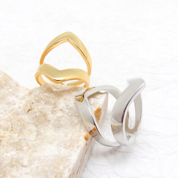 Elegant Double Layer Open Band Rings in Stunning Geometric Designs