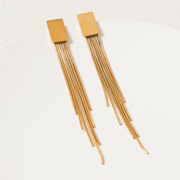 Eye Catching Modern Gold Drop Tassel Earrings in Stainless Steel