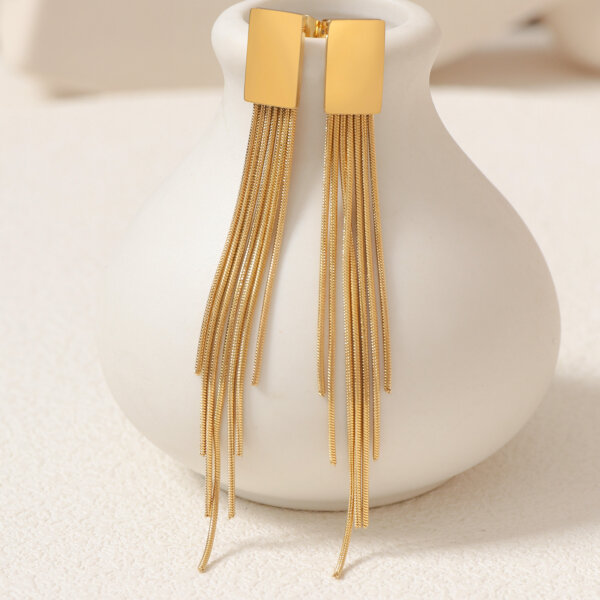 Eye Catching Modern Gold Drop Tassel Earrings in Stainless Steel