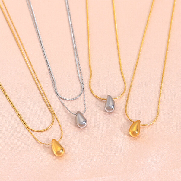 Minimalist Stainless Steel Teardrop Pendant Necklace in Gold And Steel Tones