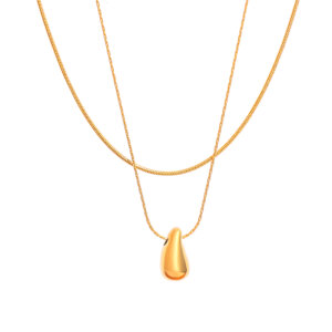 Minimalist Stainless Steel Teardrop Pendant Necklace in Gold And Steel Tones