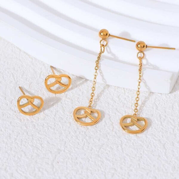 Whimsical Gold Plated Stainless Steel Pretzel Earrings