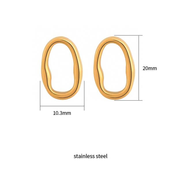 Artistic Minimalist Stainless Steel Gold Oval Stud Earrings