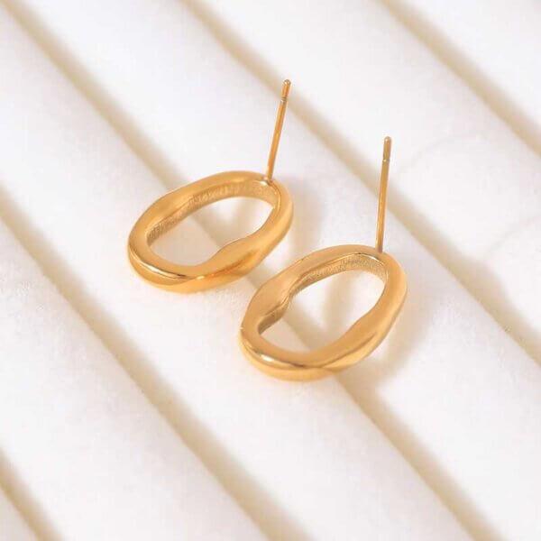 Artistic Minimalist Stainless Steel Gold Oval Stud Earrings