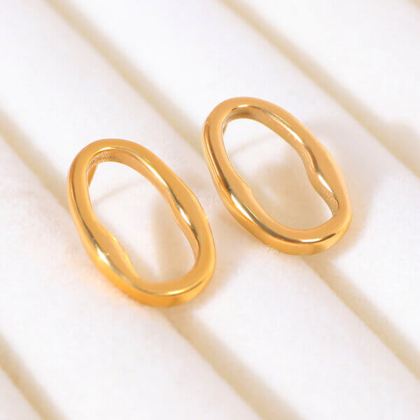 Artistic Minimalist Stainless Steel Gold Oval Stud Earrings