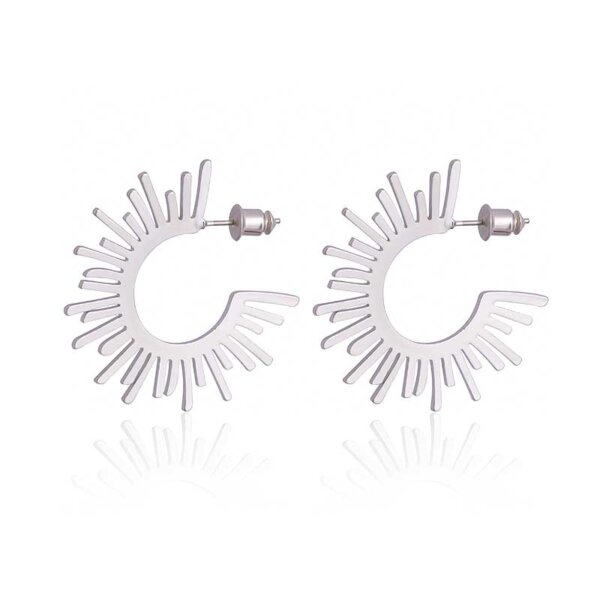 Bold Copper Sunburst Stud Earrings with Imitation Rhodium Plating