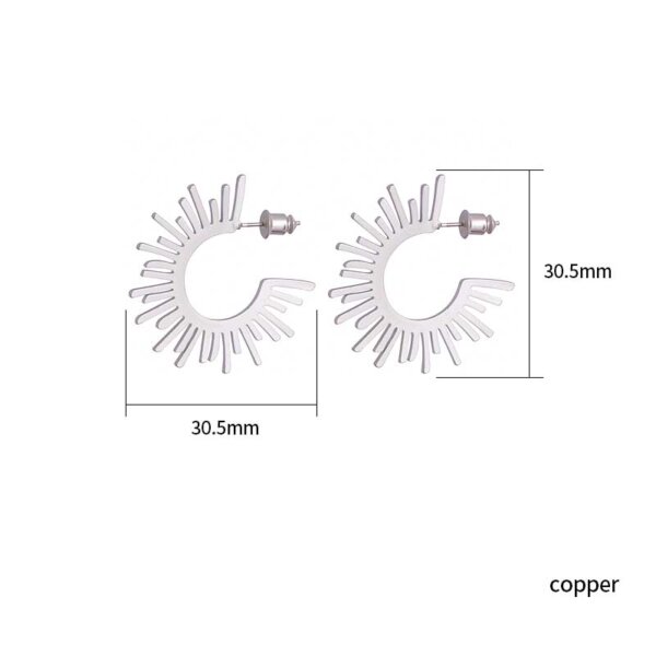 Bold Copper Sunburst Stud Earrings with Imitation Rhodium Plating