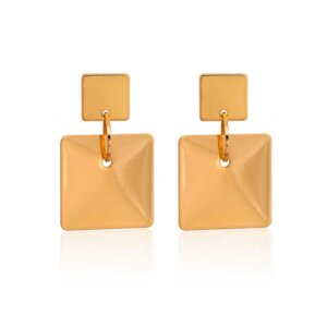 Elegant Copper Double Square Geometric Gold Earrings