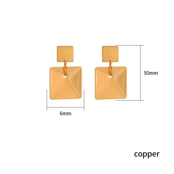 Elegant Copper Double Square Geometric Gold Earrings