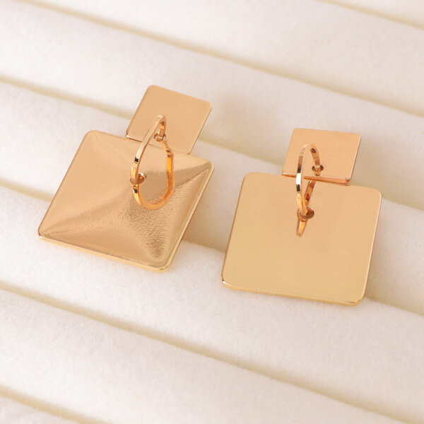 Elegant Copper Double Square Geometric Gold Earrings