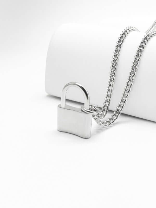 Statement Lock Pendant Necklace for Women in Gold or Silver Tone