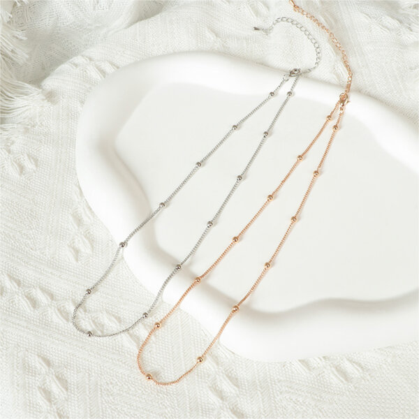 Minimalist Copper Dainty Bead Necklace in Gold or Silver Tone