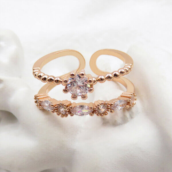 Timeless Rose Gold Plated Cubic Zirconia Ring with Double Band Design