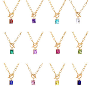 18K Gold-Plated Birthstone Necklace Collection with Cubic Zirconia Stones