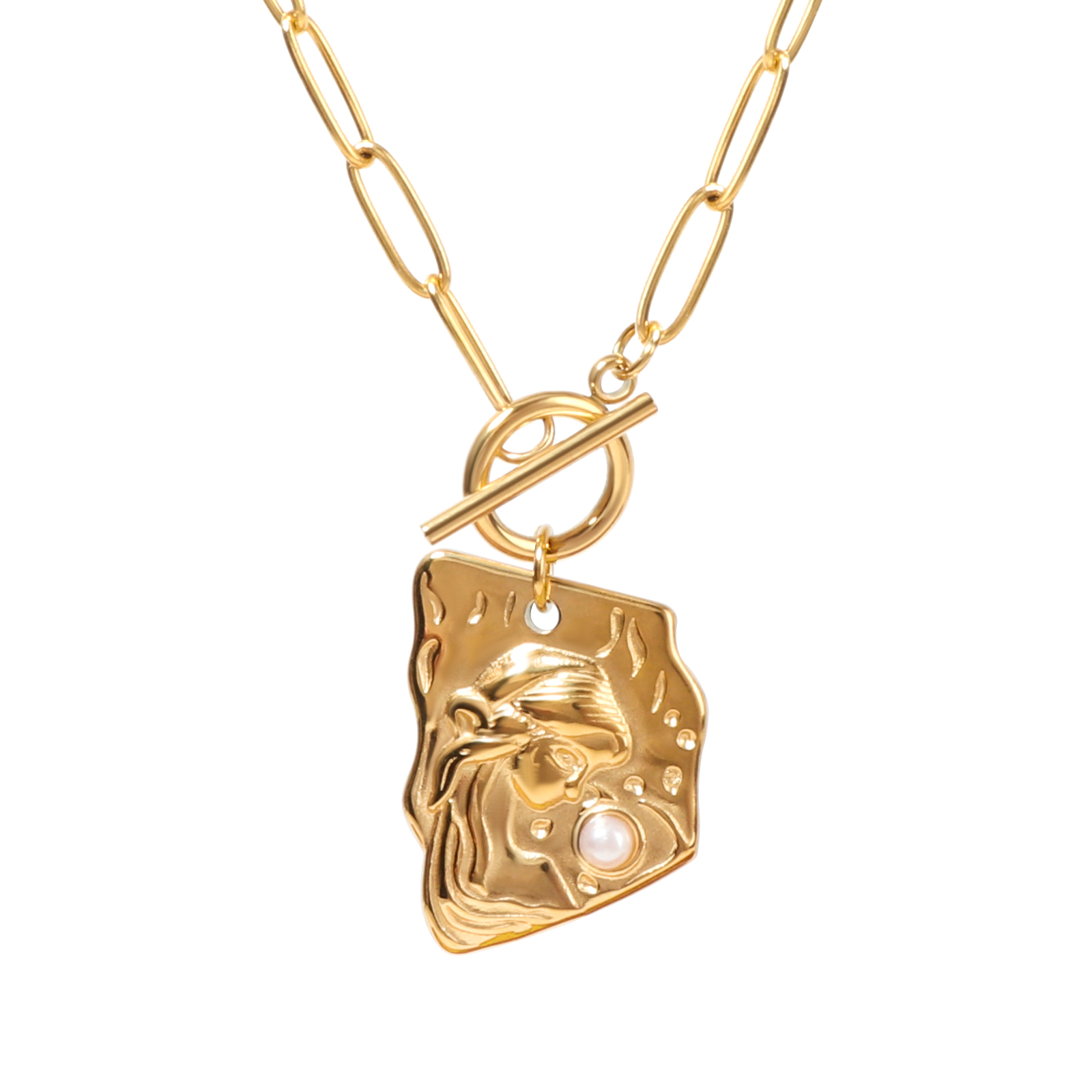 Stainless Steel Virgin Mary Pendant Necklace With Pearl Inlay - Justop ...