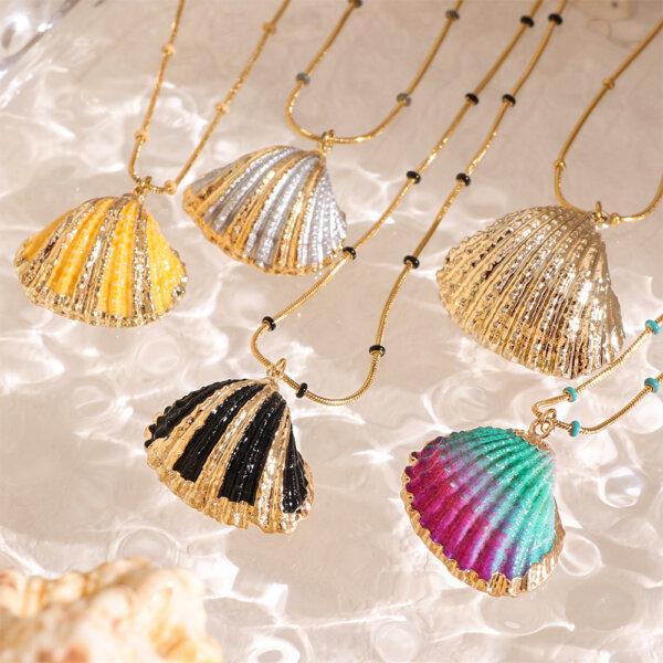 Vibrant Bohemian Gold Sea Shell Necklace Collection