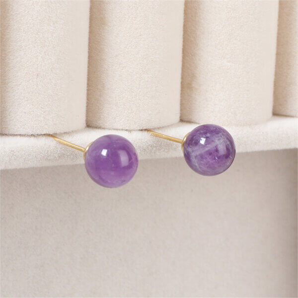 Elegant Amethyst Stud Earrings 18K Gold Plated Stainless Steel