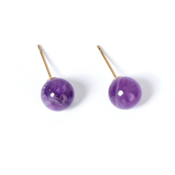 Elegant Amethyst Stud Earrings 18K Gold Plated Stainless Steel