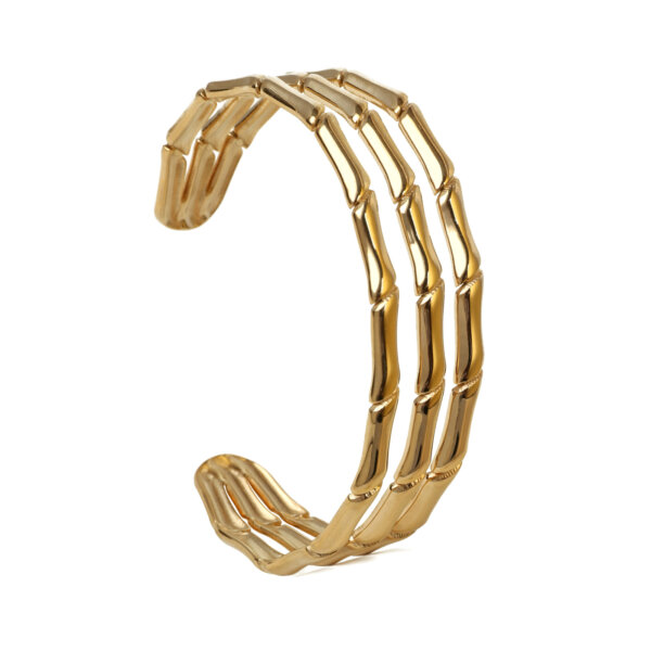 Nature Inspired Stainless Steel Gold Plated Bamboo Cuff Bracelet