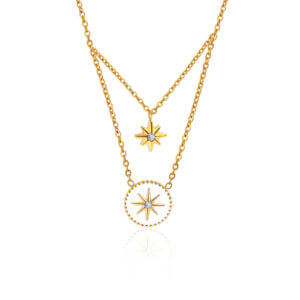 Elegant Stainless Steel Enamel Star Necklace with CZ Accent