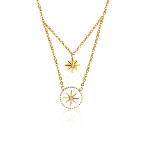 Elegant Stainless Steel Enamel Star Necklace with CZ Accent