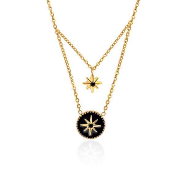 Elegant Stainless Steel Enamel Star Necklace with CZ Accent