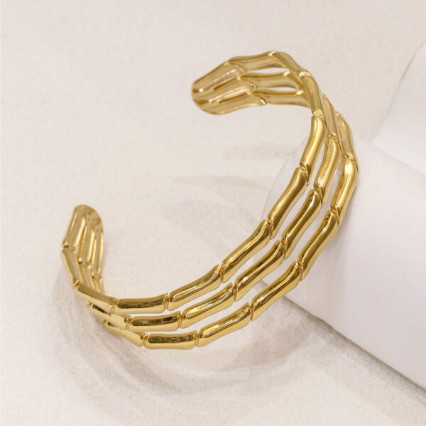 Nature Inspired Stainless Steel Gold Plated Bamboo Cuff Bracelet