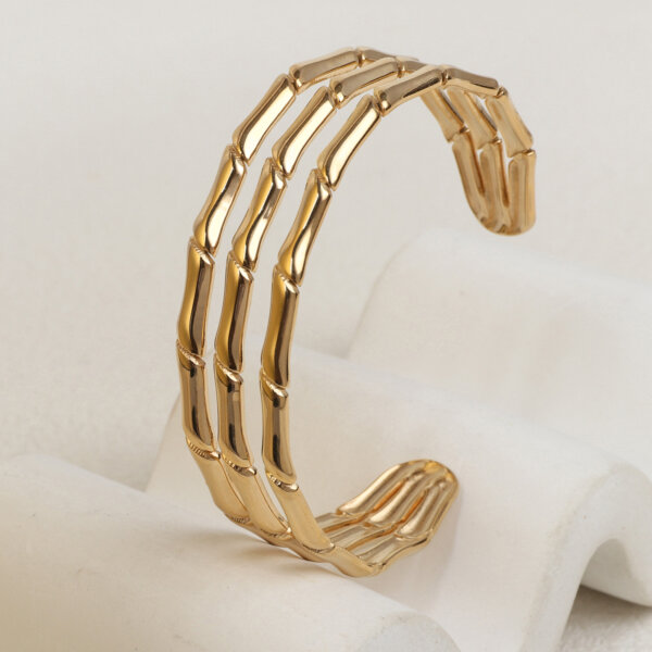 Nature Inspired Stainless Steel Gold Plated Bamboo Cuff Bracelet