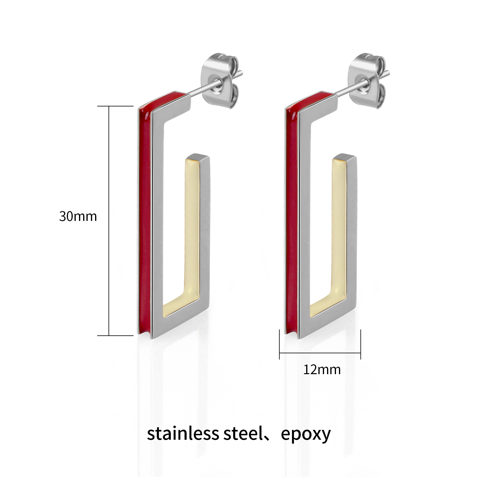 Rectangular Earings Modern Geometric Rectangle Earrings with Dual Tone Enamel Design ...