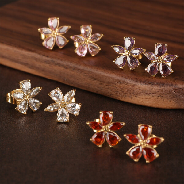 Sparkling 18K Gold Plated Cubic Zirconia Flower Earrings