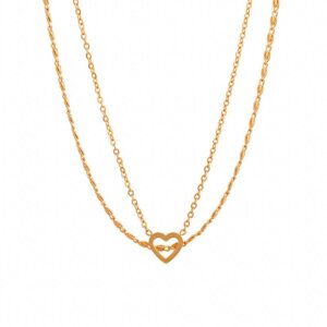 Double Layer 18K Gold Plated Stainless Steel Hollow Heart Necklace