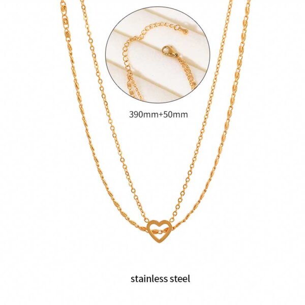 Double Layer 18K Gold Plated Stainless Steel Hollow Heart Necklace