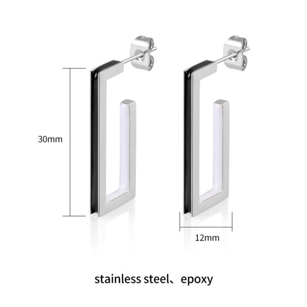Modern Stainless Steel Enamel Geometric Rectangle Earrings