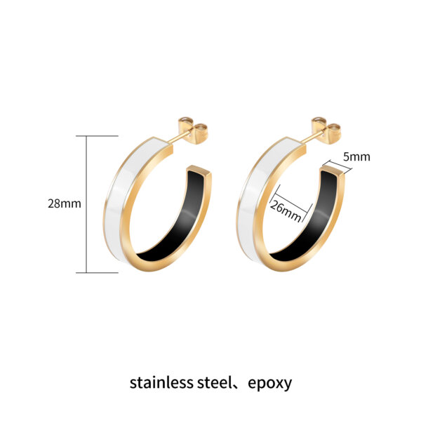 Stainless Steel Chunky Enamel Two Tone Hoop Earrings
