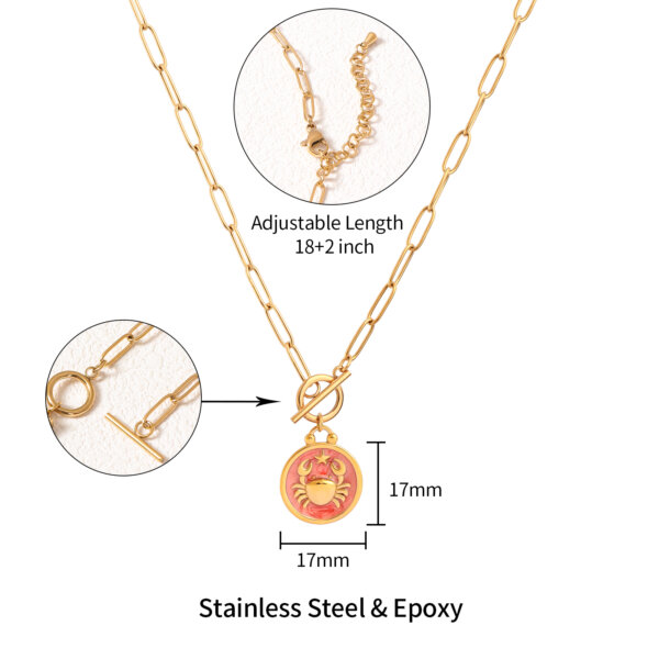 Enamel Cancer Zodiac Necklace in 18K Gold Plated Stainless Steel