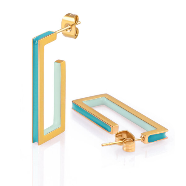 Minimalist Gold Geometric Earrings Featuring Ocean Wave Colors