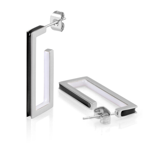 Modern Stainless Steel Enamel Geometric Rectangle Earrings
