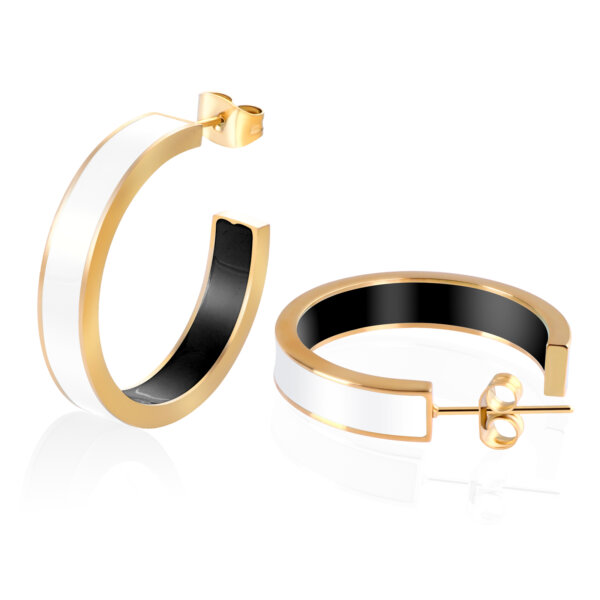 Stainless Steel Chunky Enamel Two Tone Hoop Earrings