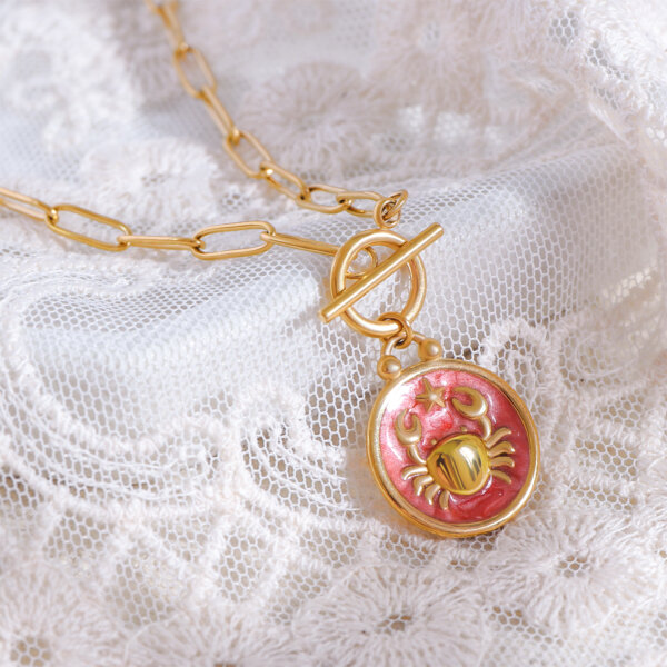 Enamel Cancer Zodiac Necklace in 18K Gold Plated Stainless Steel