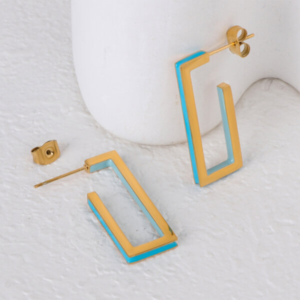 Minimalist Gold Geometric Earrings Featuring Ocean Wave Colors