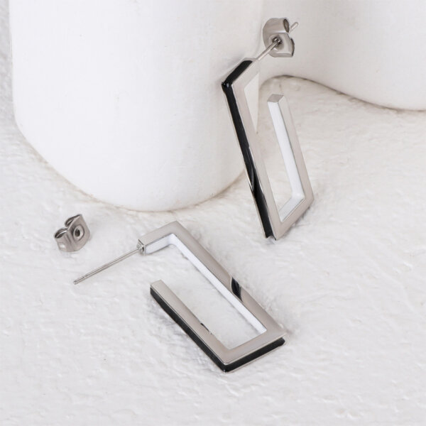 Modern Stainless Steel Enamel Geometric Rectangle Earrings
