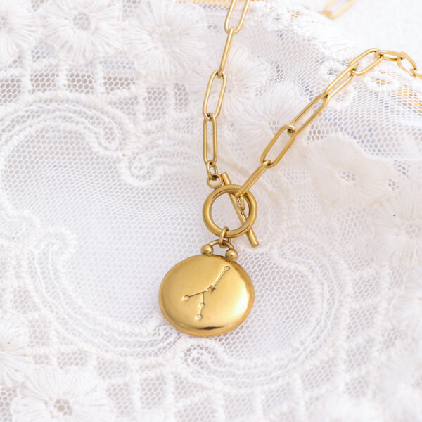 Enamel Cancer Zodiac Necklace in 18K Gold Plated Stainless Steel