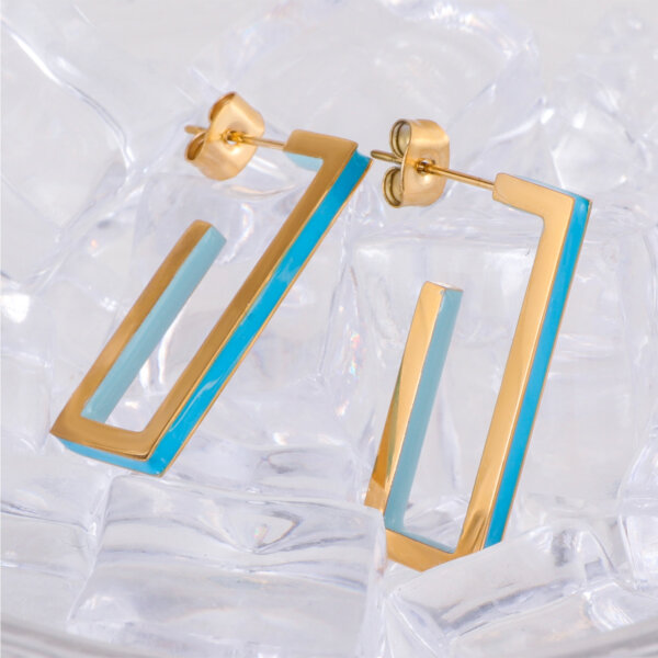 Minimalist Gold Geometric Earrings Featuring Ocean Wave Colors
